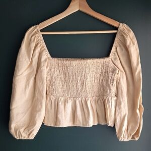 Faithfull The Brand Smocked Linen Crop Top